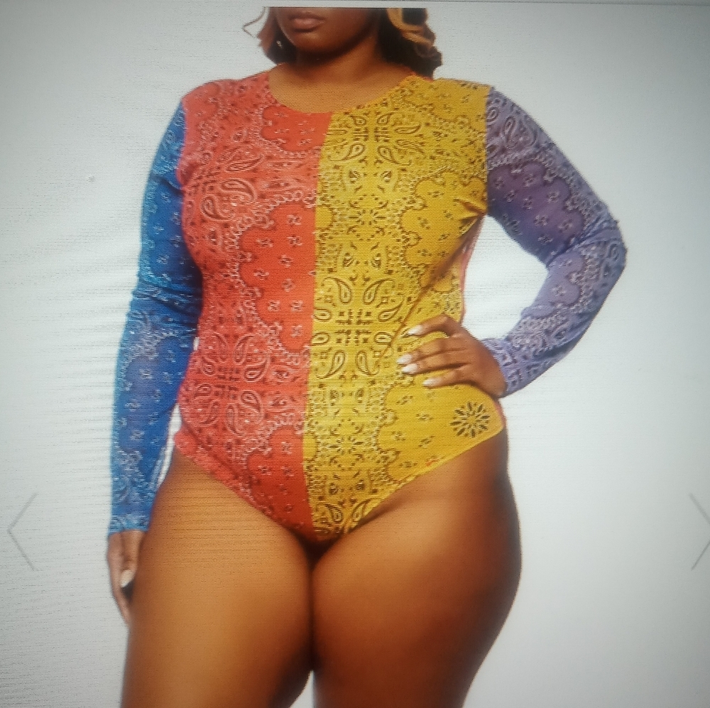💛❤️💙💜 Price Drop ⬇️ Mesh bandana style, long sleeved bodysuit.  💛💙💜❤️
